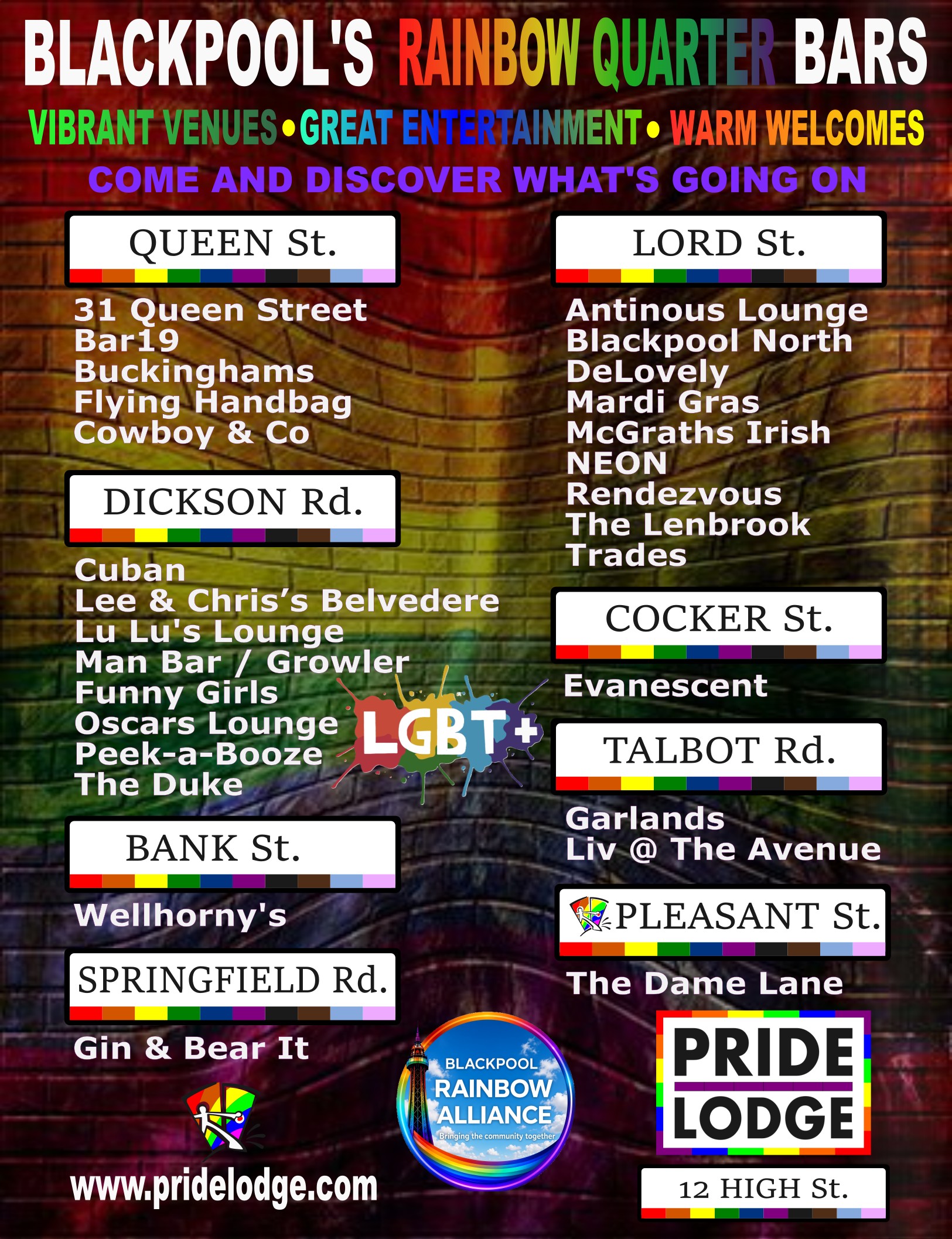 Pride Lodge Blackpool Rainbow Quarter Bars