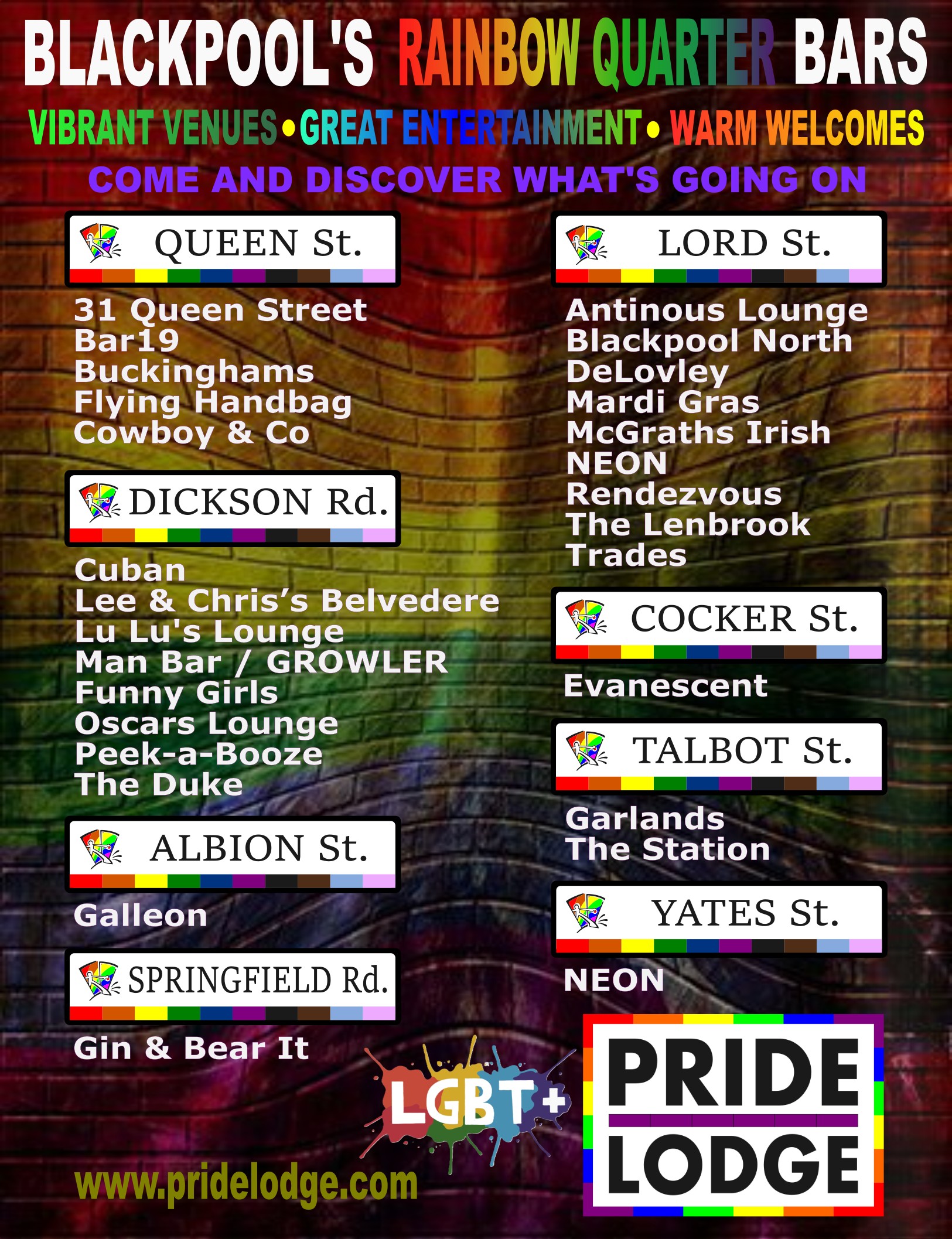 Pride Lodge Blackpool Rainbow Quarter Bars