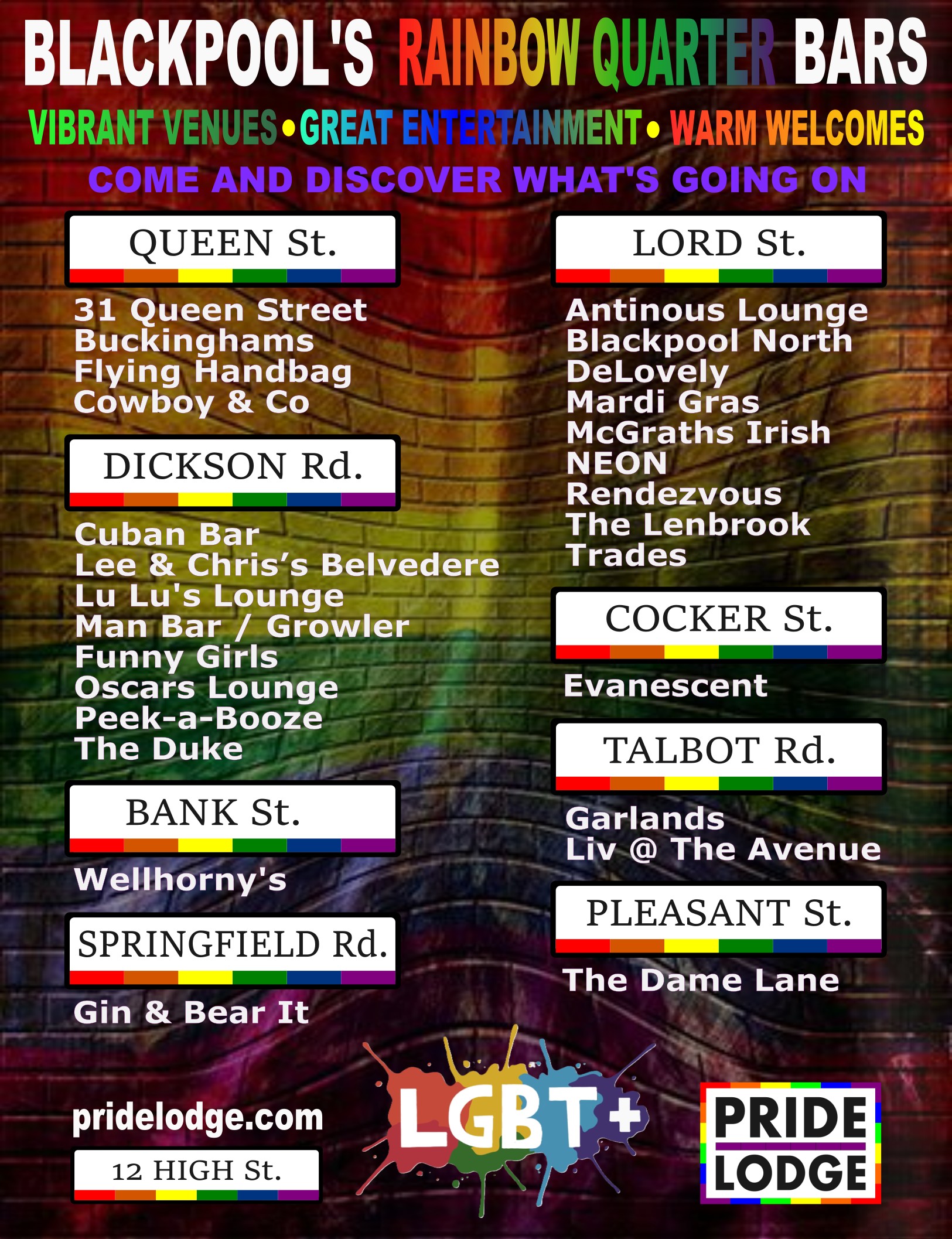 Pride Lodge Blackpool Rainbow Quarter Bars